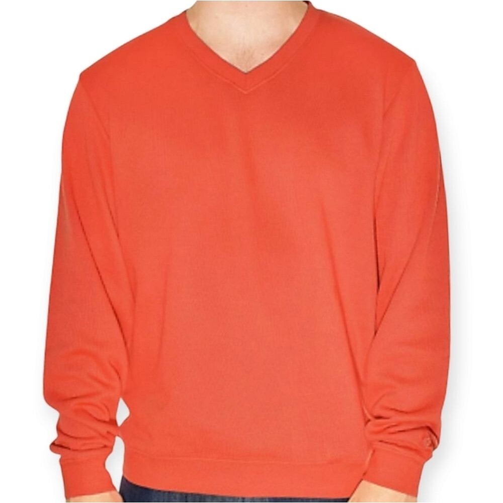 Cutter & Buck Men's V-Neck Sweater Vibrant Orange Size Large 100% Cotton